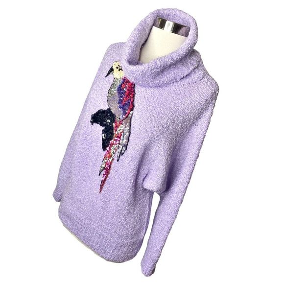 Vintage Worthington Petite Sequined Parrot Cowl Neck Sweater - Size SP - Picture 3 of 6
